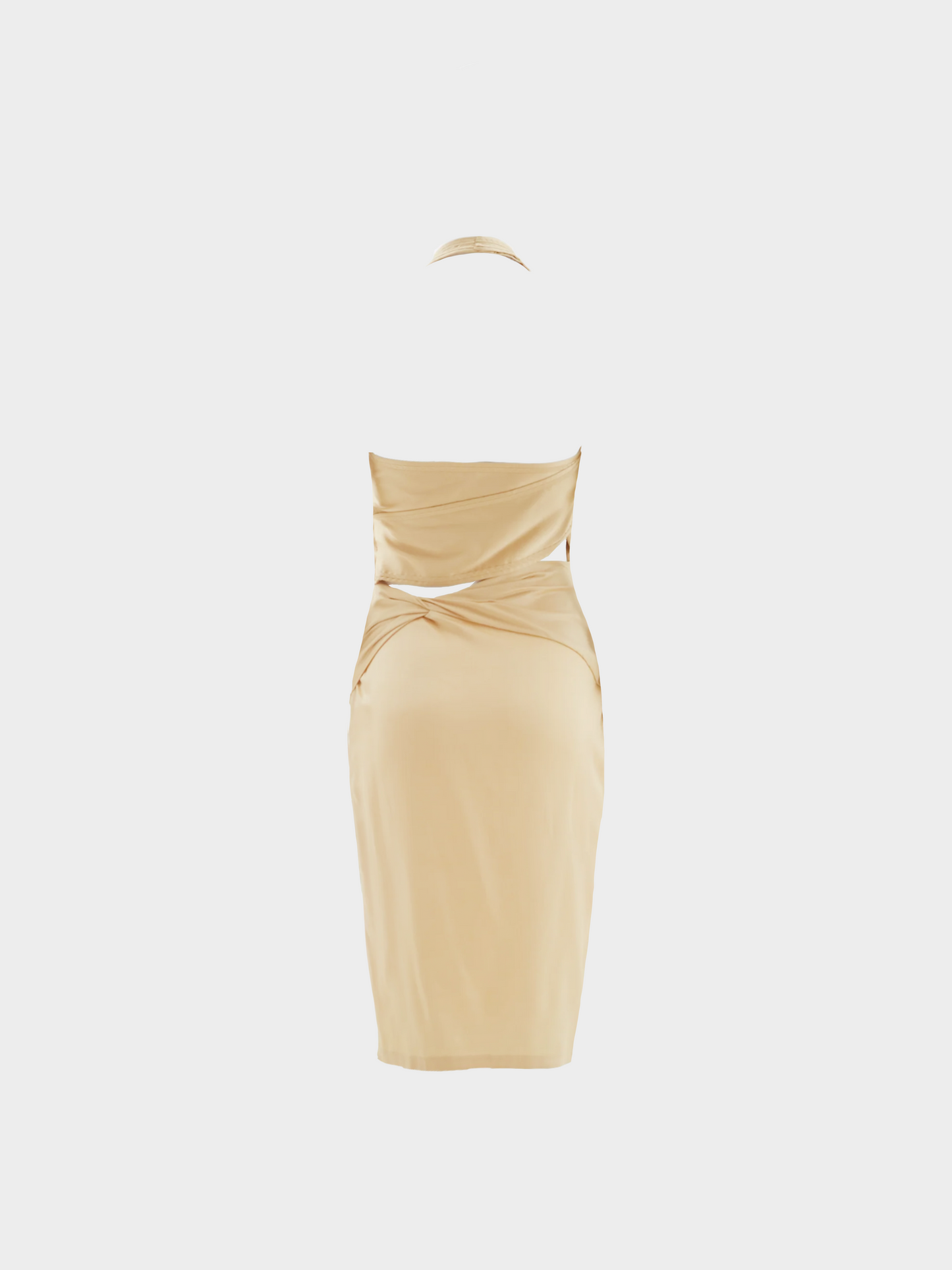 Gucci SS 2005 Vanilla Silk Plunging Halter Cutout Cocktail Dress