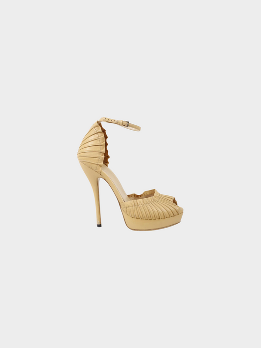Gucci 2000s Beige Leather Taryn Peep Toe Platform Pumps