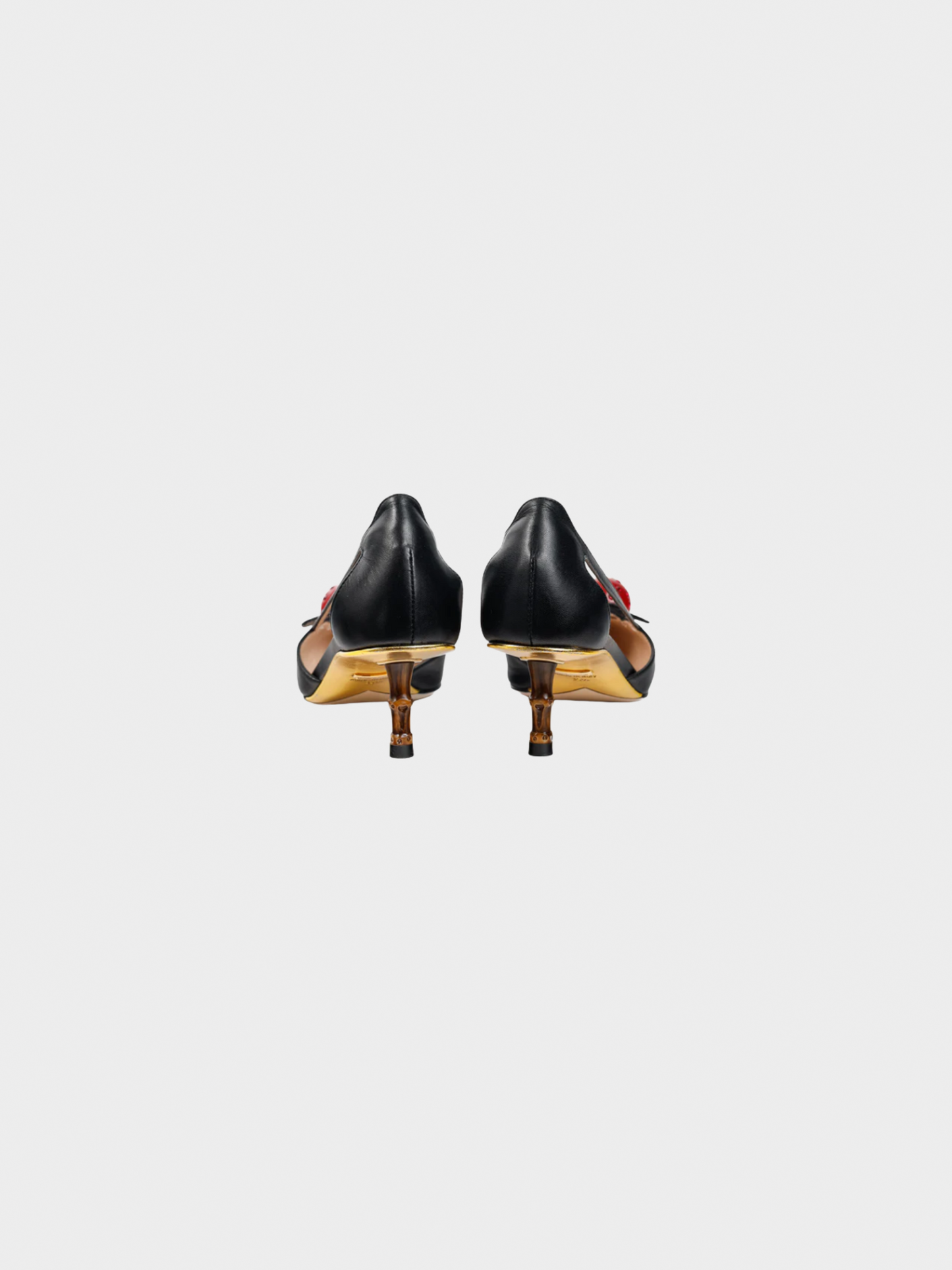 Gucci 2010s Unia Black Leather Cherry-Embellished Bamboo Heels