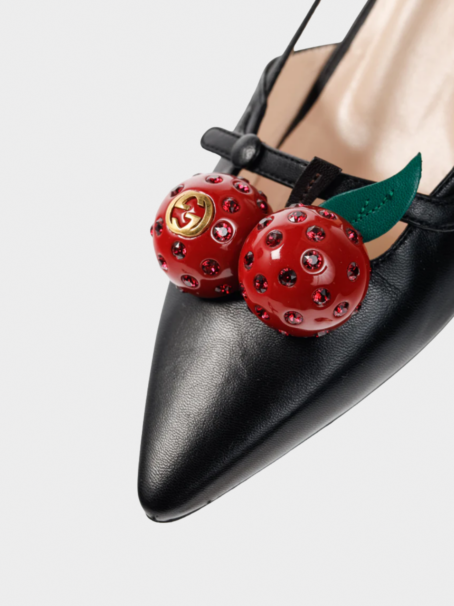 Gucci 2010s Unia Black Leather Cherry-Embellished Bamboo Heels