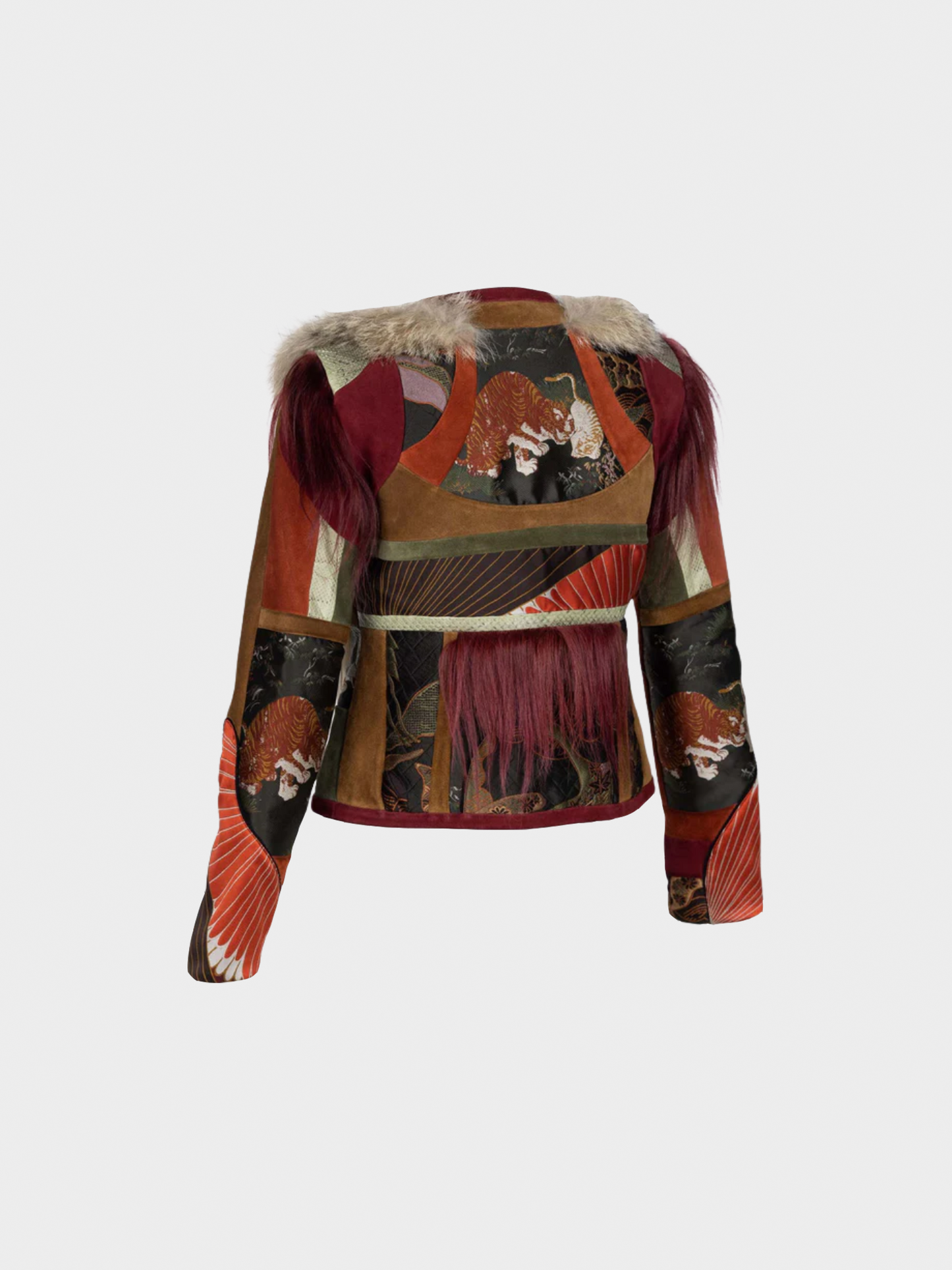 Gucci SS 2015 Brown Tiger Embroidered Suede And Fur Jacket