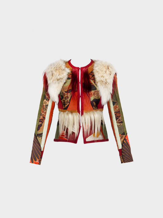 Gucci SS 2015 Brown Tiger Embroidered Suede And Fur Jacket