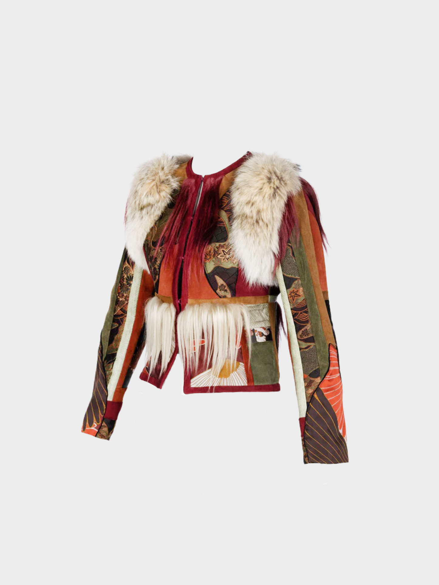 Gucci SS 2015 Brown Tiger Embroidered Suede And Fur Jacket
