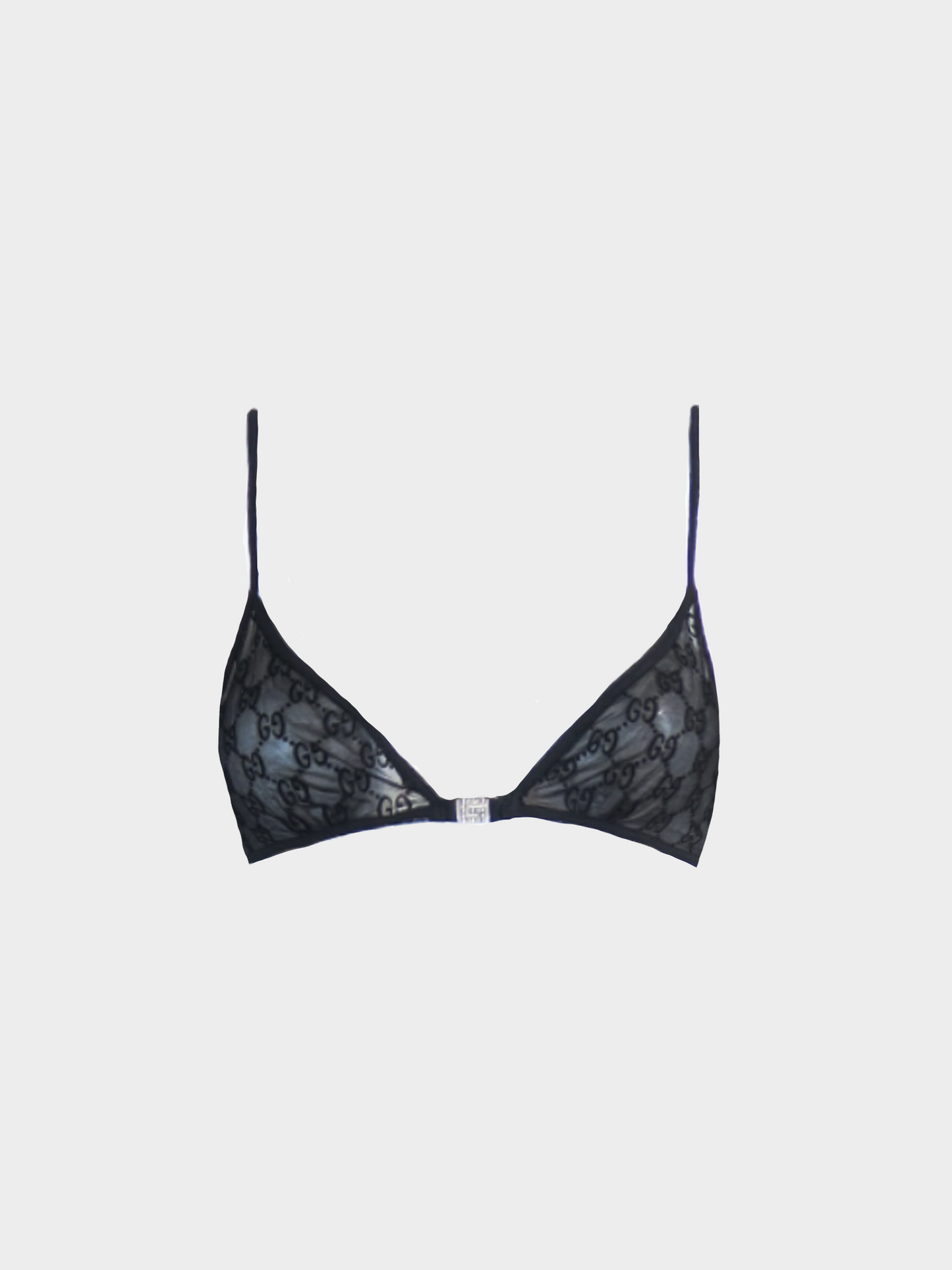 Gucci by Tom Ford 2000s Black Crystal Buckle Bra and Sheer Midi Skirt Set