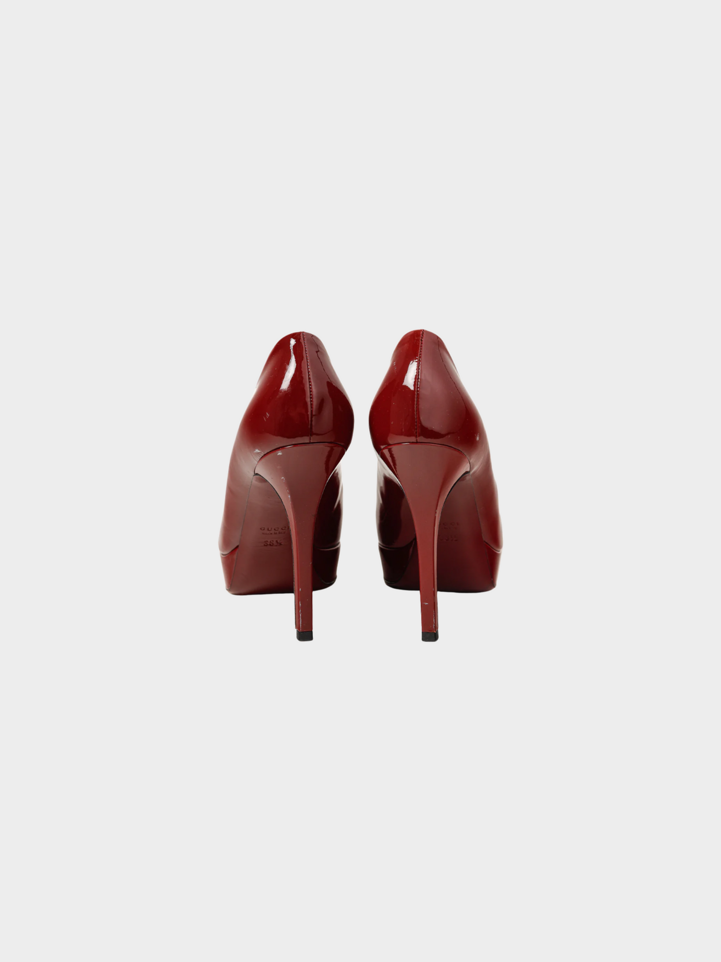 Gucci 2009 Burgundy Vernice Crystal Square-Toe Patent Leather Platform Pumps
