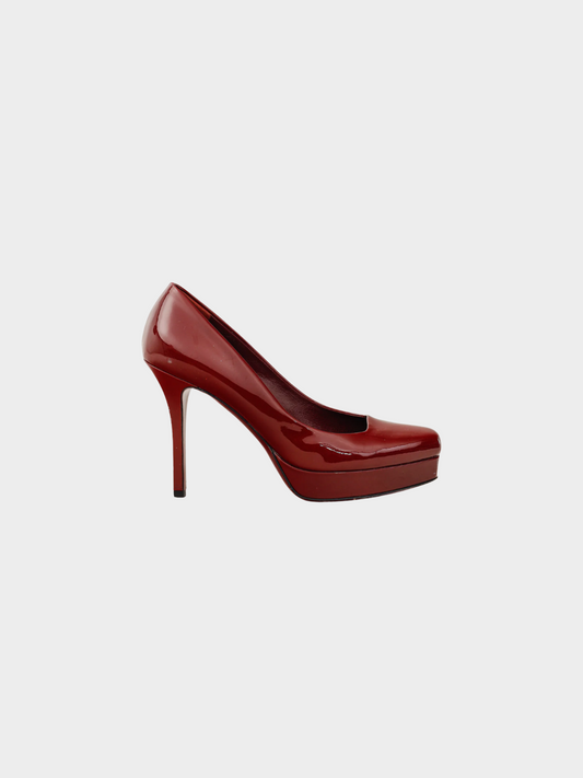 Gucci 2009 Burgundy Vernice Crystal Square-Toe Patent Leather Platform Pumps