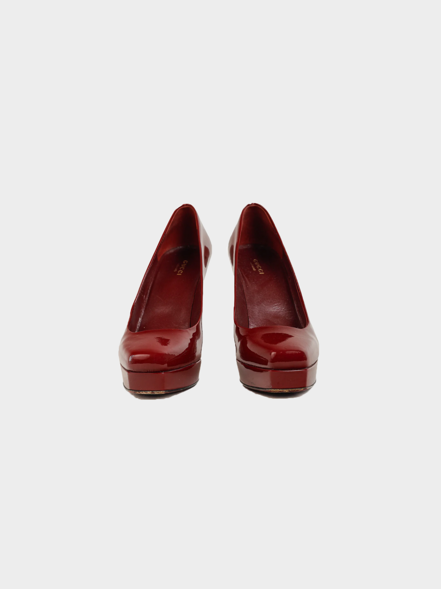 Gucci 2009 Burgundy Vernice Crystal Square-Toe Patent Leather Platform Pumps