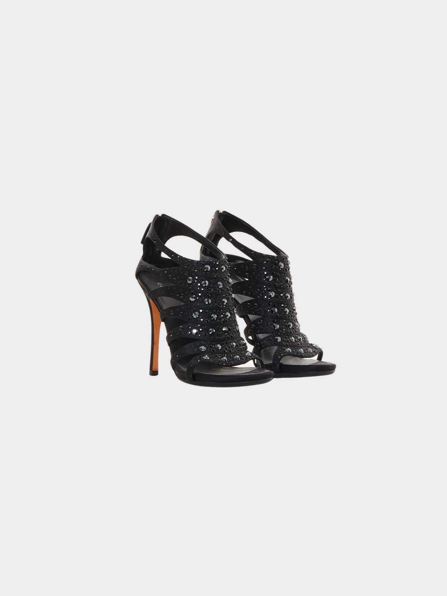 Gucci 2000s Black Satin Crystal Embellished Sandals