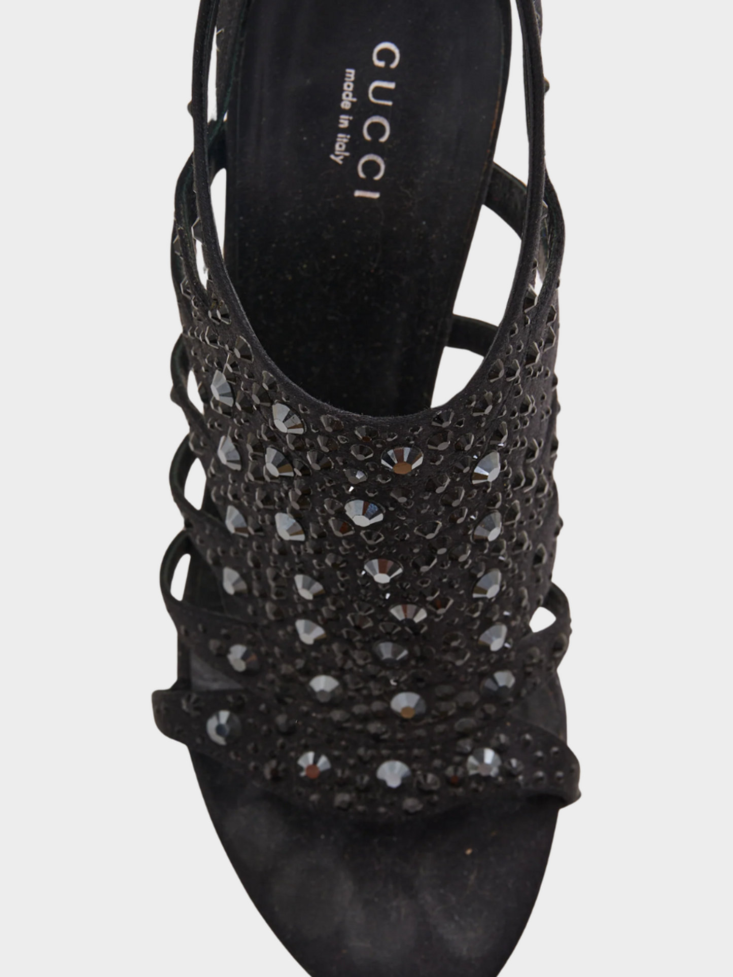 Gucci 2000s Black Satin Crystal Embellished Sandals