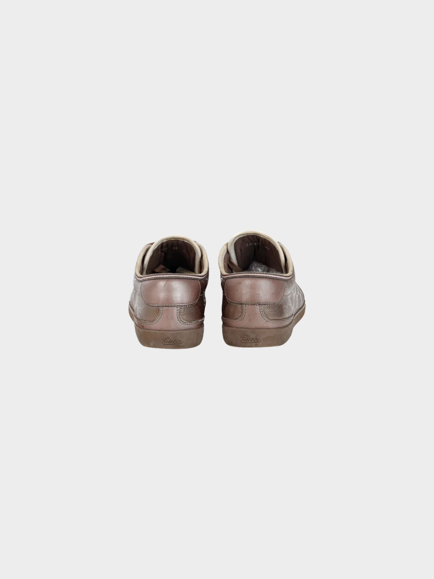 Gucci 2010s Mauve GG Monogram Canvas & Miro Soft Metallic Leather Sneakers
