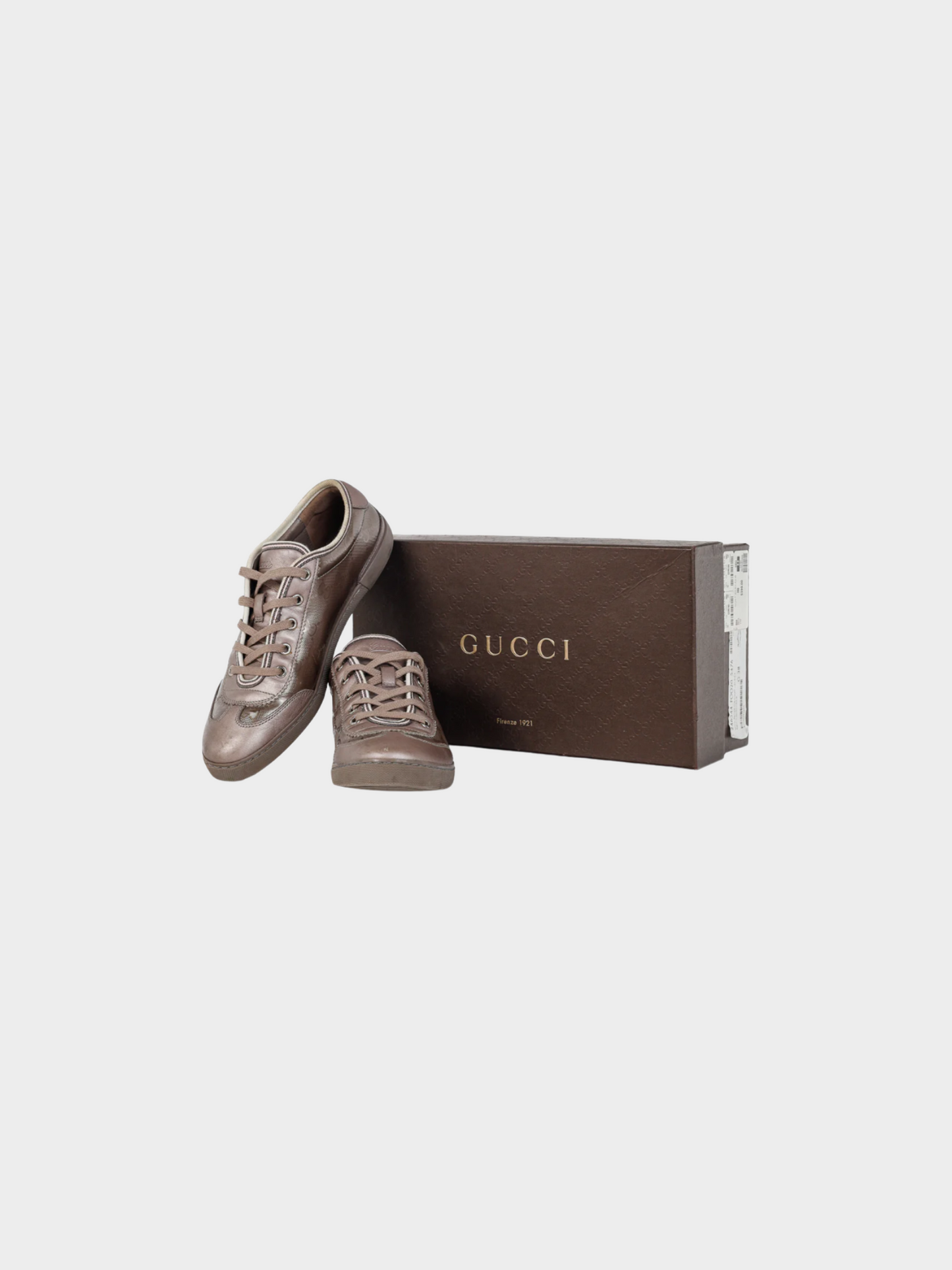 Gucci 2010s Mauve GG Monogram Canvas & Miro Soft Metallic Leather Sneakers