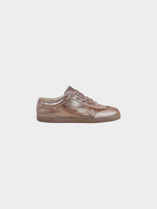 Gucci 2010s Mauve GG Monogram Canvas & Miro Soft Metallic Leather Sneakers