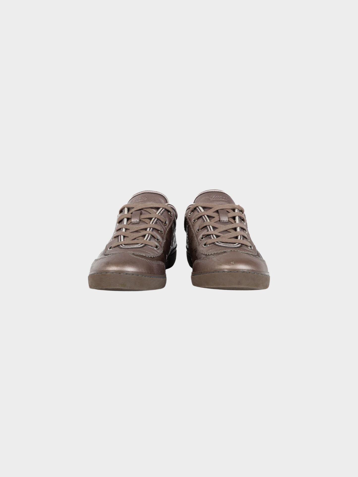 Gucci 2010s Mauve GG Monogram Canvas & Miro Soft Metallic Leather Sneakers