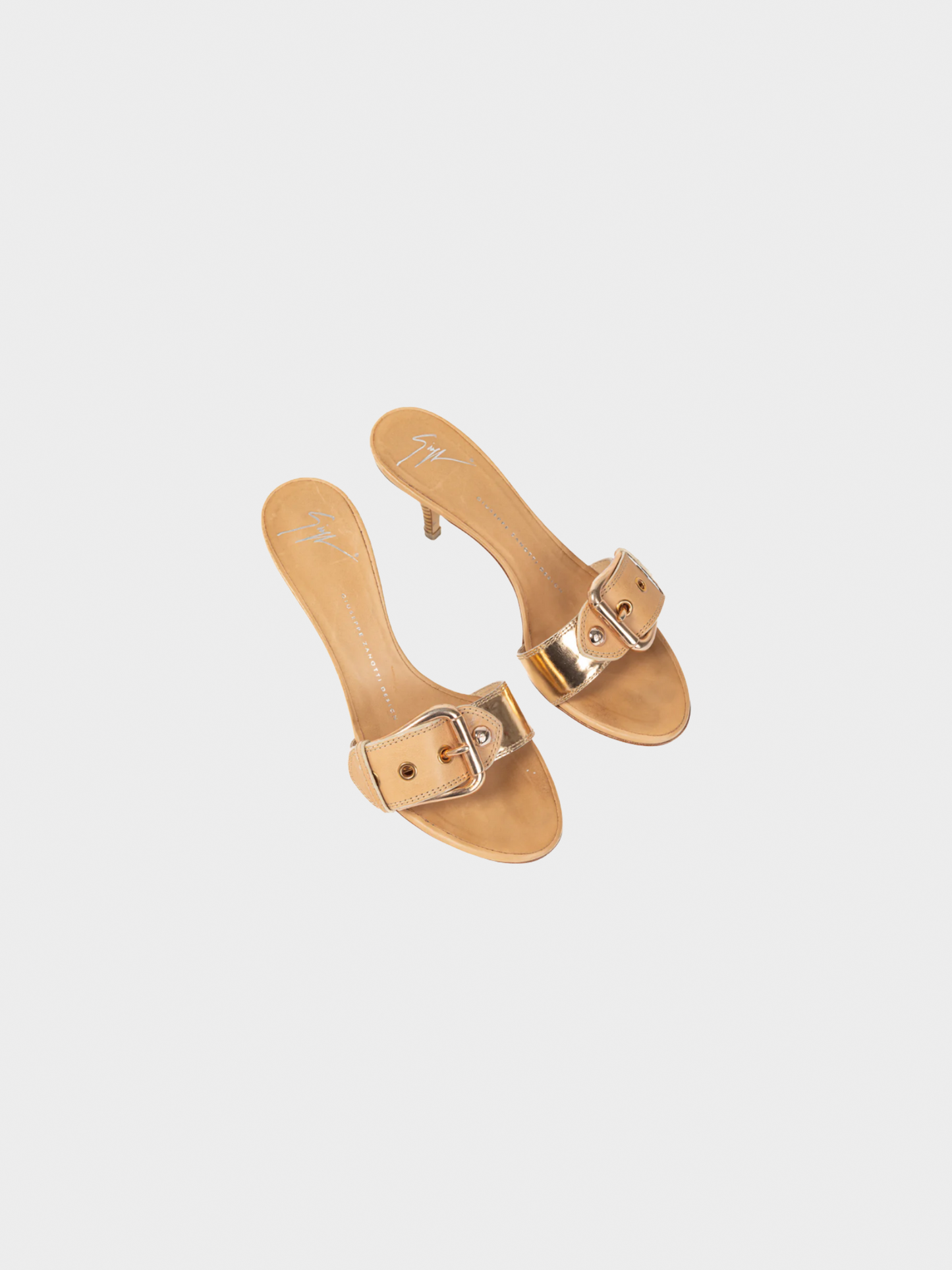 Giuseppe Zanotti 2000s Camel Leather Buckled Mule Sandals