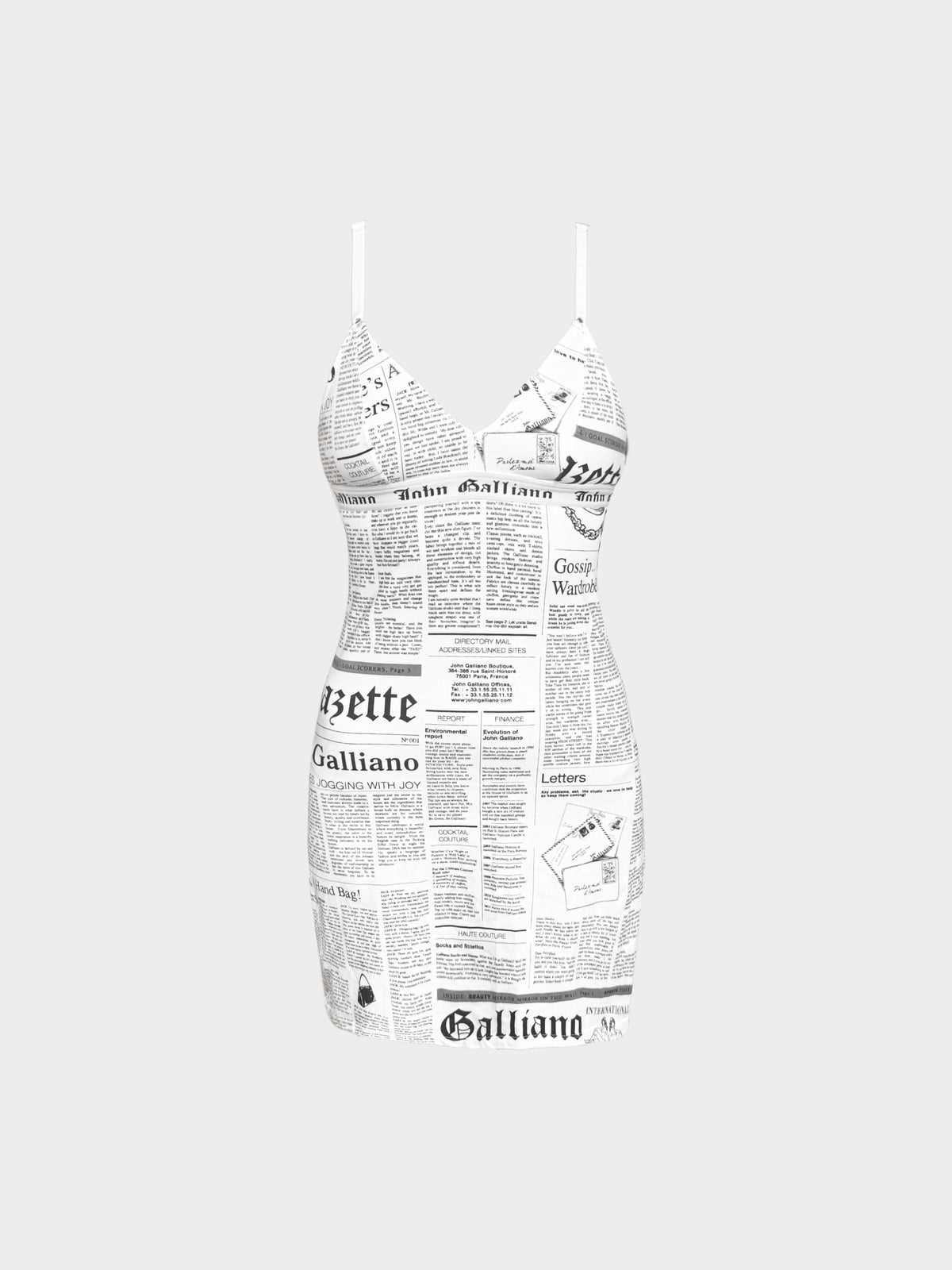 John Galliano 2006 White Gazette Newspaper Print Dress