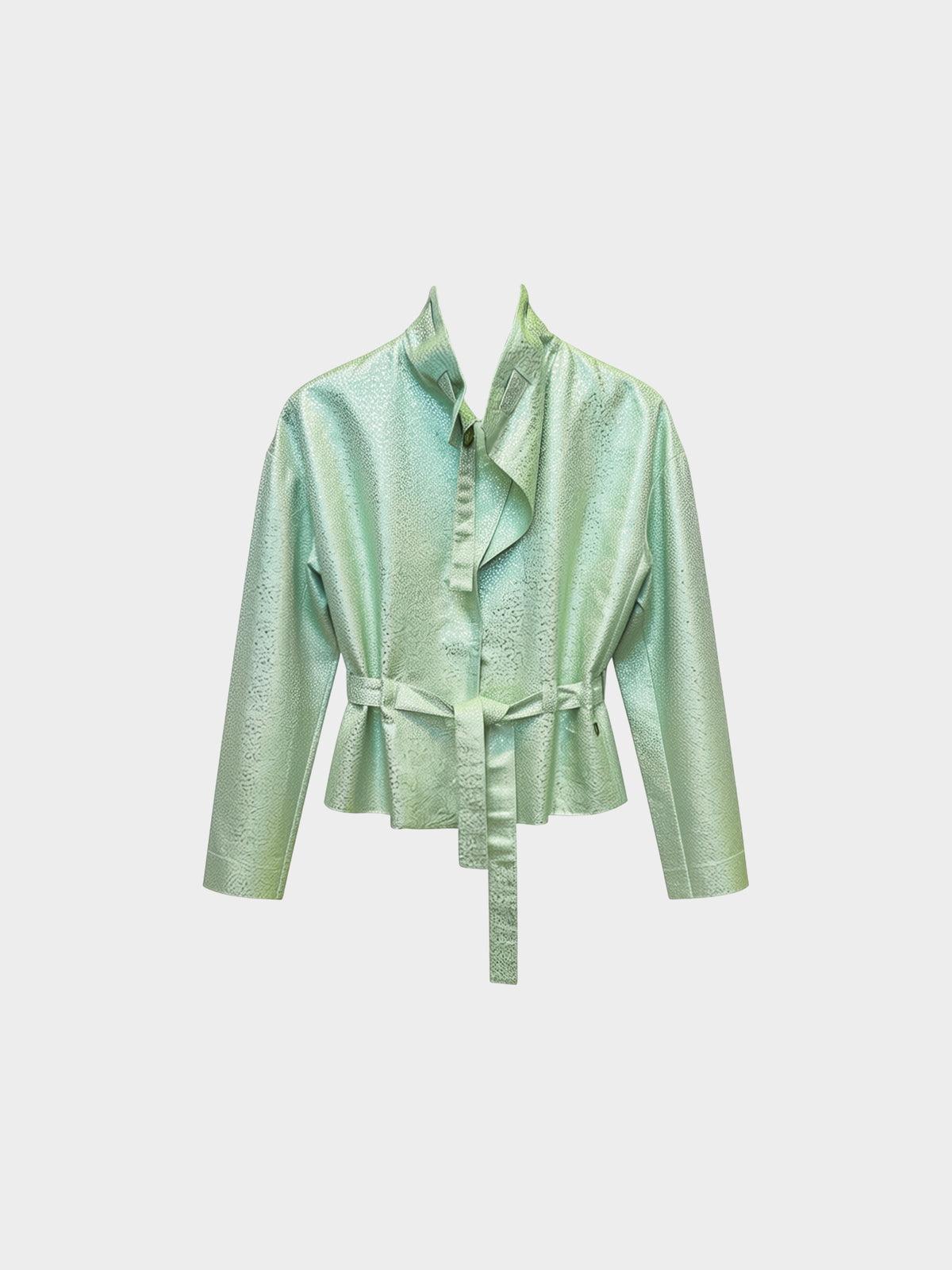 John Galliano 2000s Rare Green Silk Metallic Print Kimono Top/Jacket
