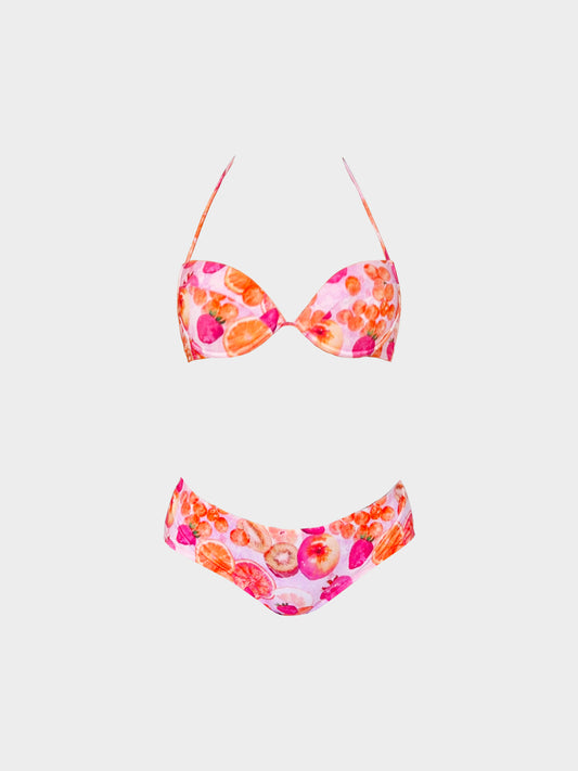 John Galliano 2000s Pink Fruits Print Two-piece Swimsuit