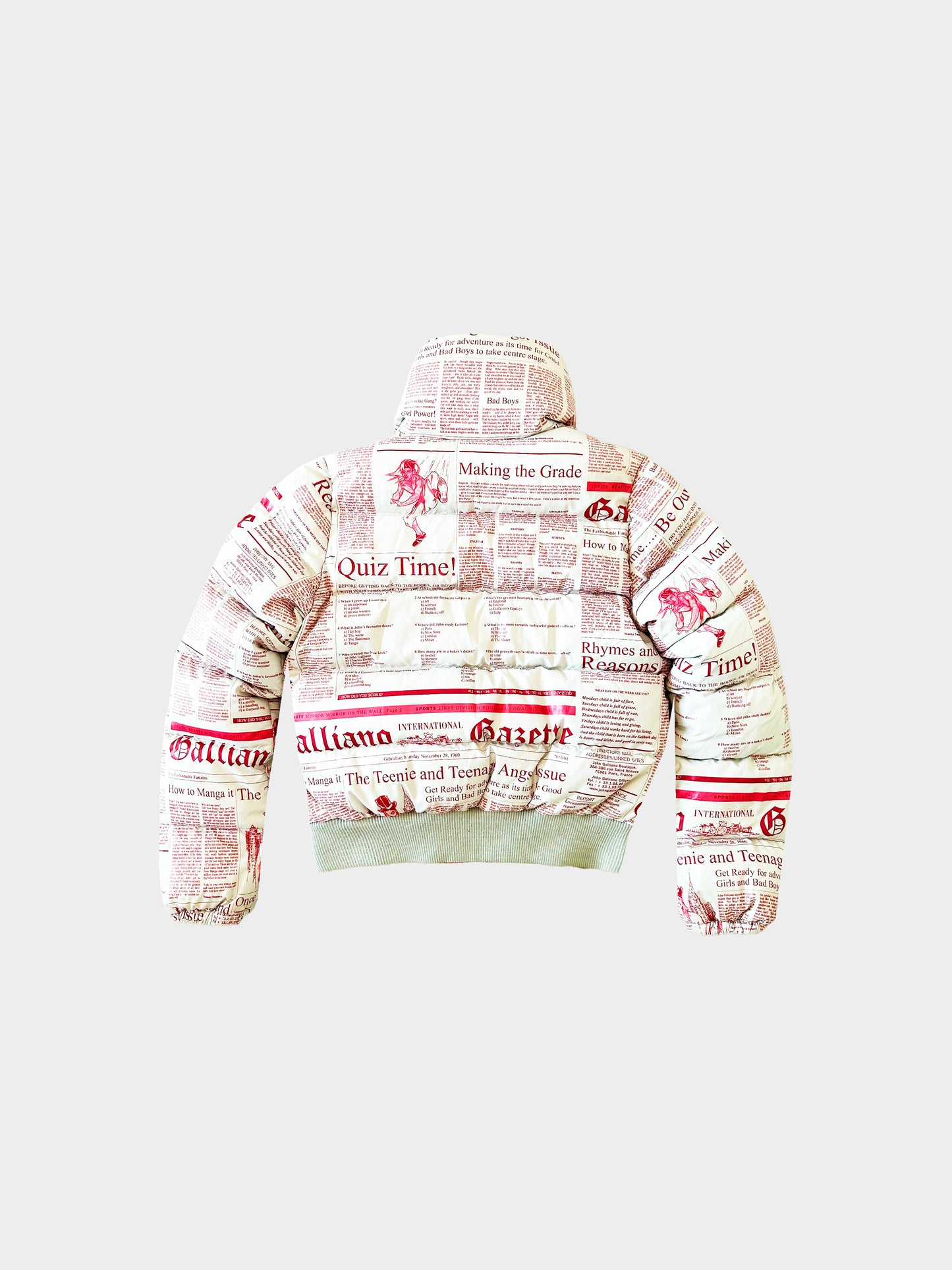 John Galliano 2000s Iconic Newspaper Print Puffer Jacket