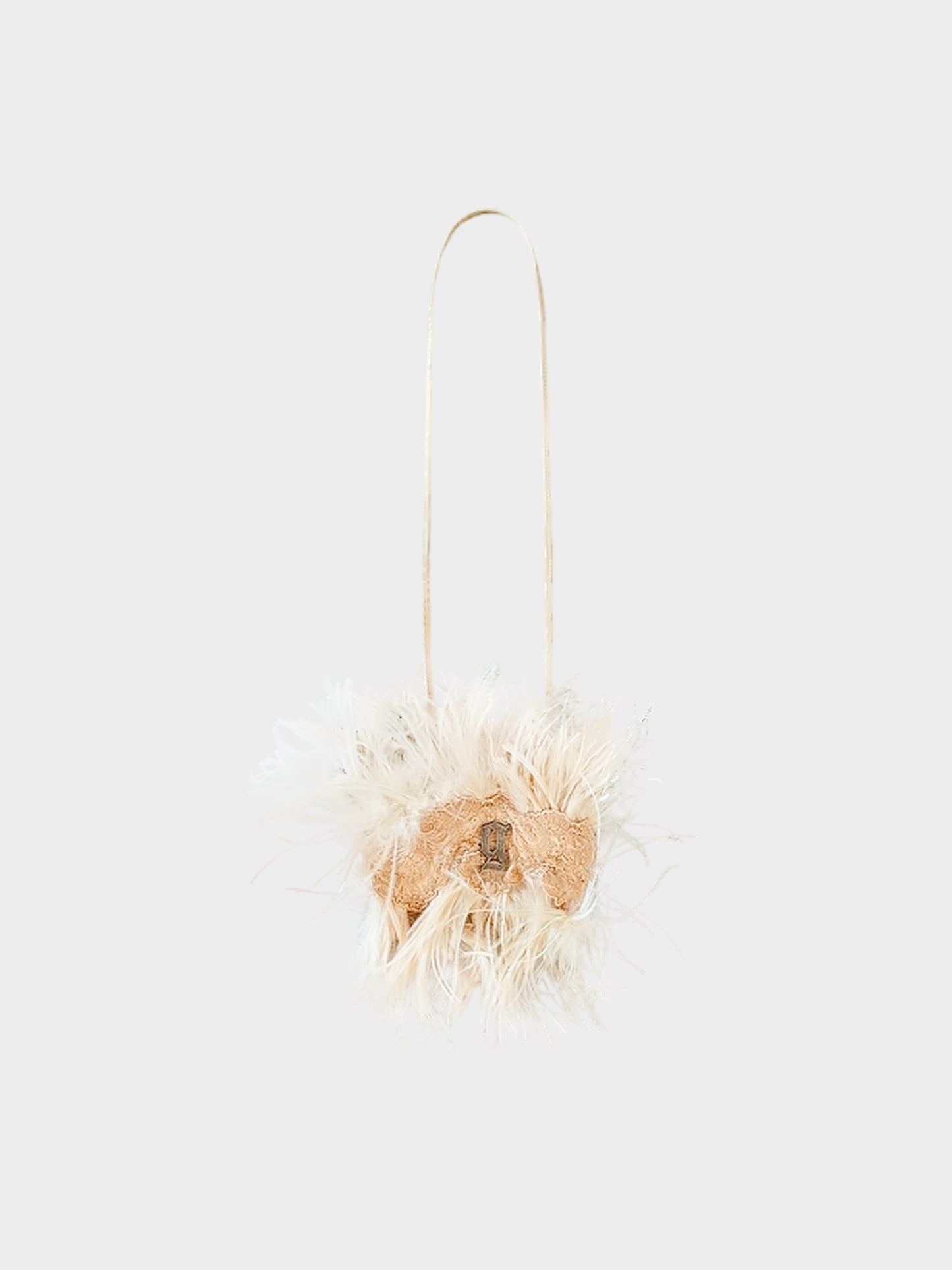 John Galliano 2000s Beige Pink Feather and Lace Shoulder Bag