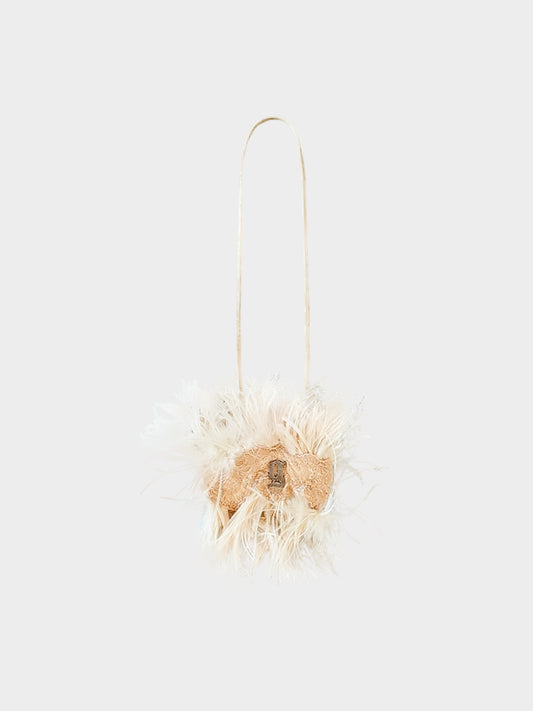 John Galliano 2000s Beige Pink Feather and Lace Shoulder Bag
