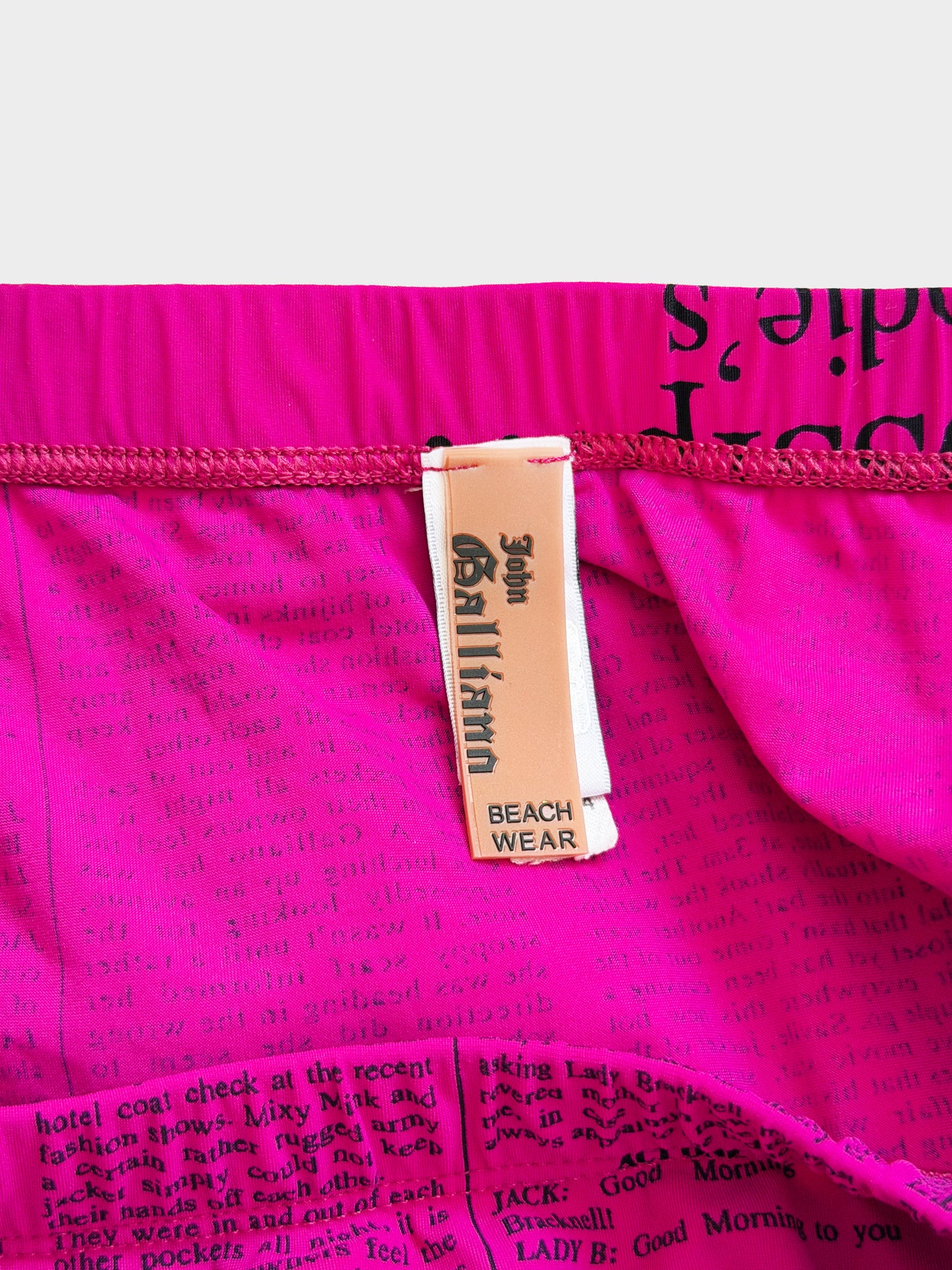 John Galliano 2000s Pink Gazette Print Three-piece Swimsuit