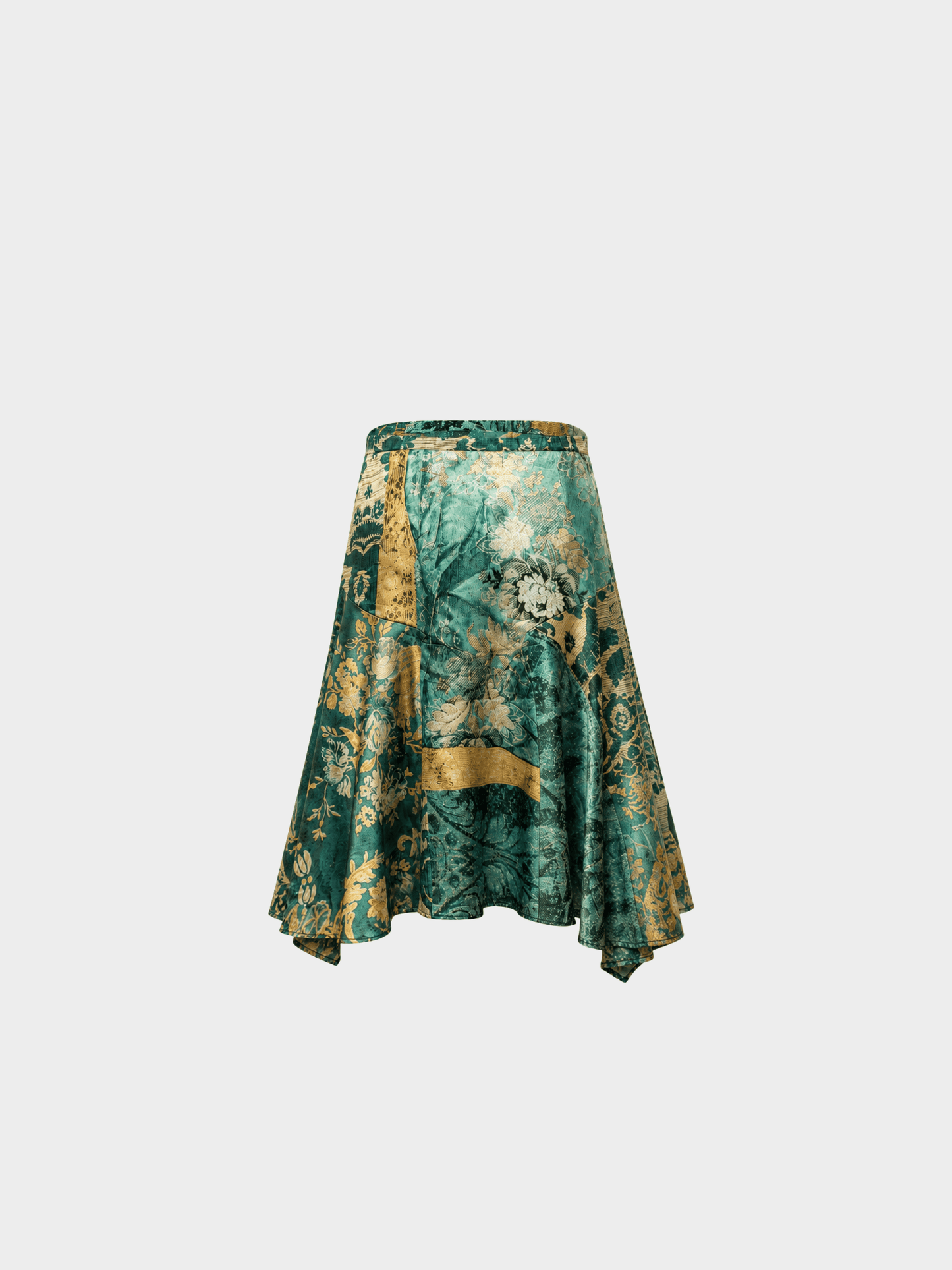 Roberto Cavalli FW 2005 Green Baroque Silk Skirt
