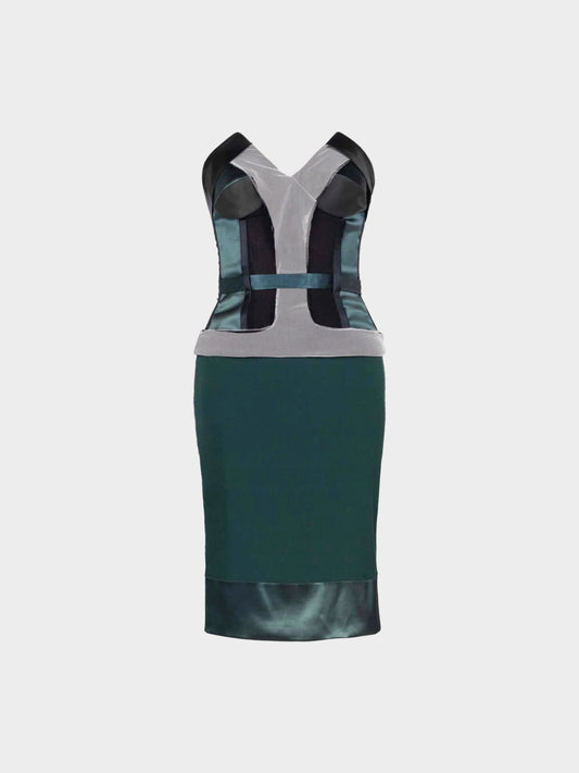 Stella McCartney FW 2003 Green and Grey Runway Strapless Corset Dress