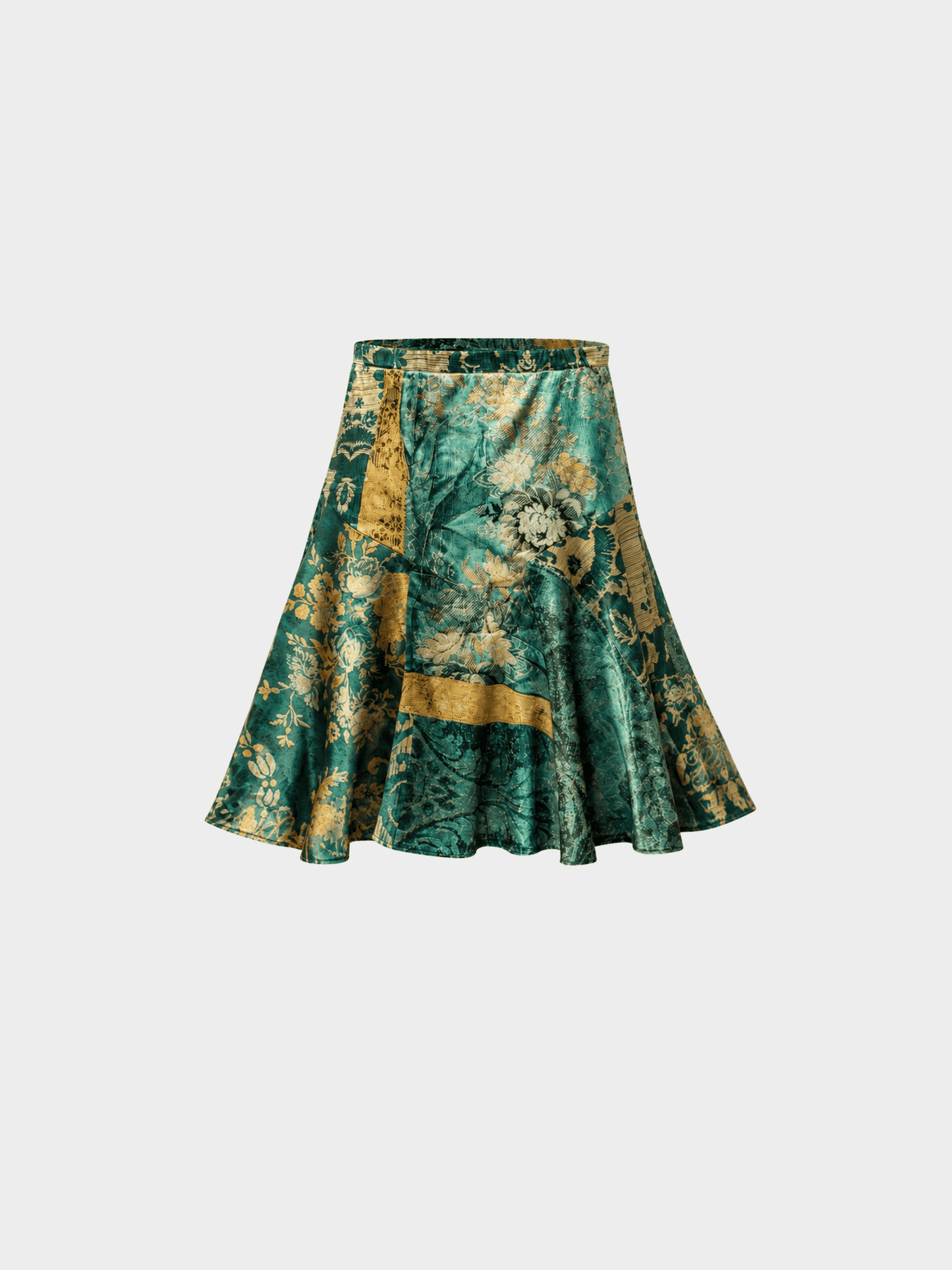 Roberto Cavalli FW 2005 Green Baroque Silk Skirt
