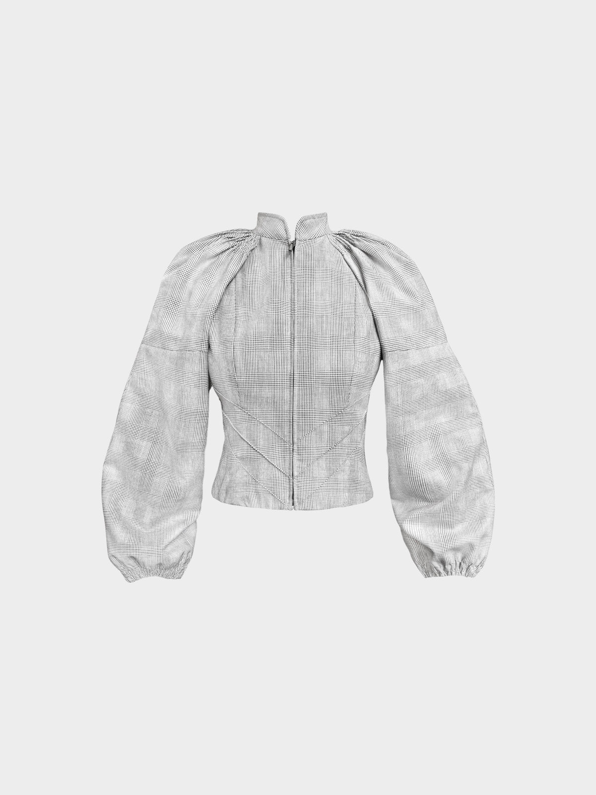 Christian Dior FW 2002 Grey Houndstooth Check Print Print Puffed Long Sleeve Top