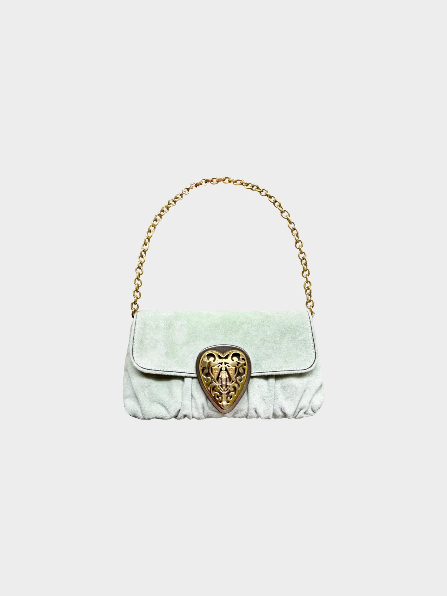Gucci 2008 Mint Green Babouska Suede Hysteria Chain Clutch Bag