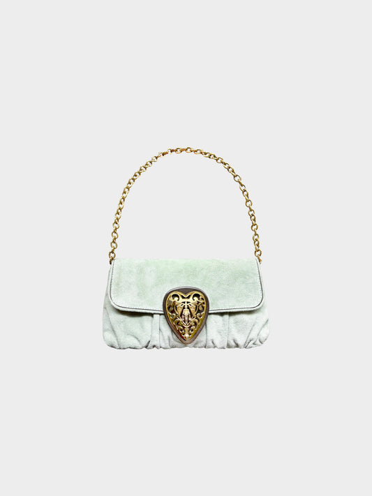 Gucci 2008 Mint Green Babouska Suede Hysteria Chain Clutch Bag