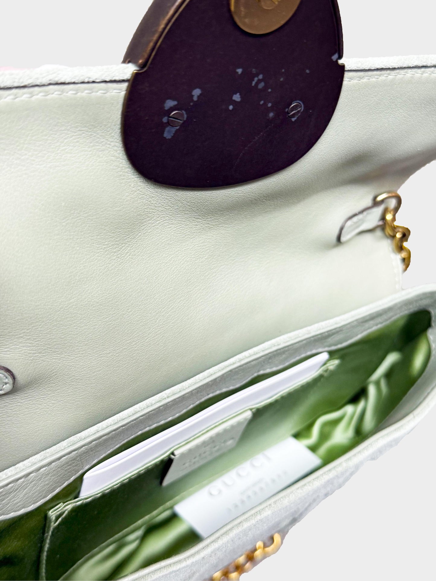 Gucci 2008 Mint Green Babouska Suede Hysteria Chain Clutch Bag