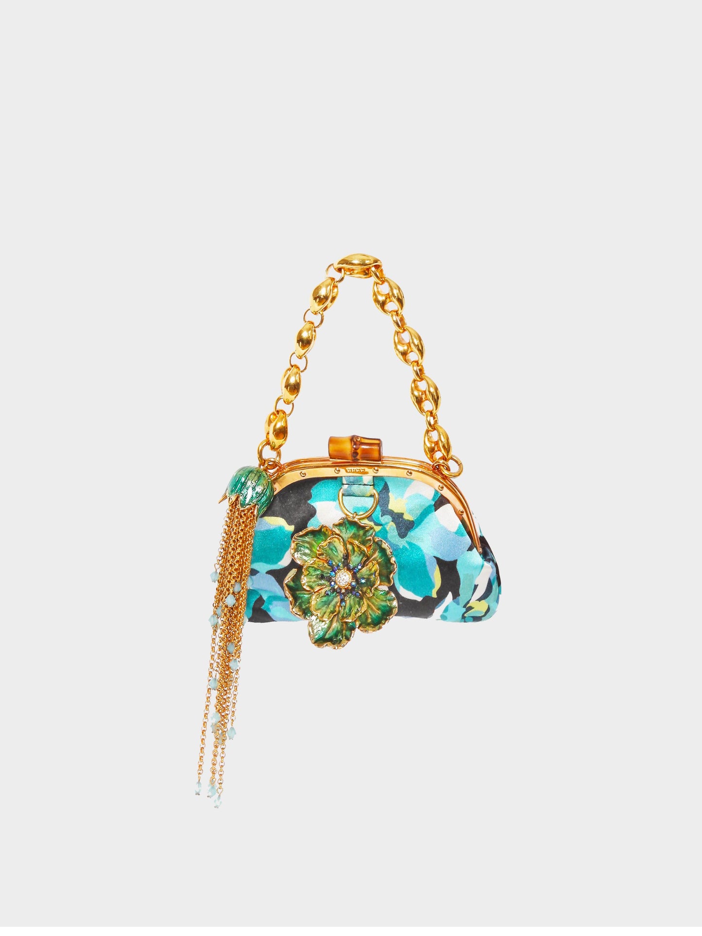 Gucci SS 2006 Blue Floral Print Silk Satin Poppy Flower Pochette