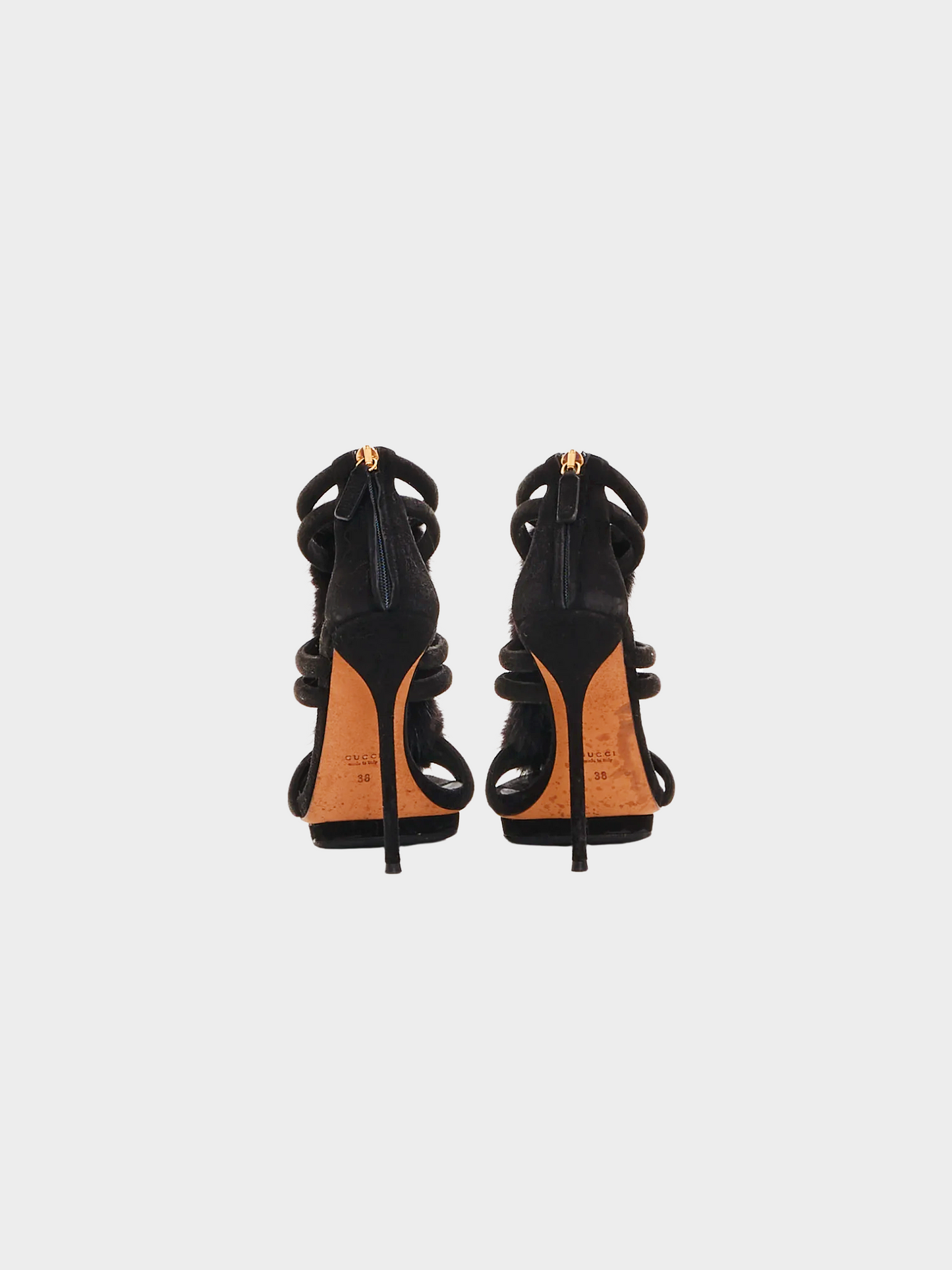 Gucci 2000s Fur-Trimmed Suede Sandals