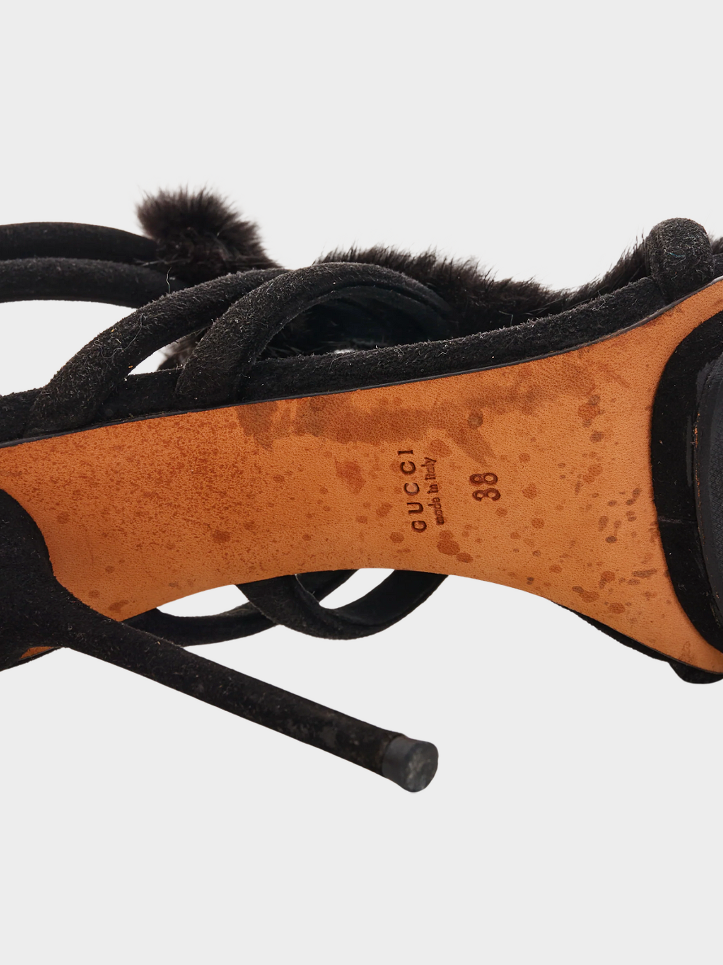 Gucci 2000s Fur-Trimmed Suede Sandals
