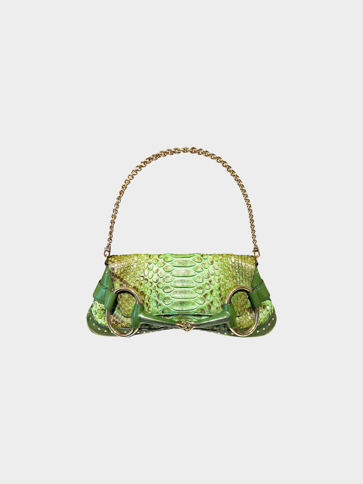 Gucci by Tom Ford 2004 Green Python Leather GG Horsebit Bag
