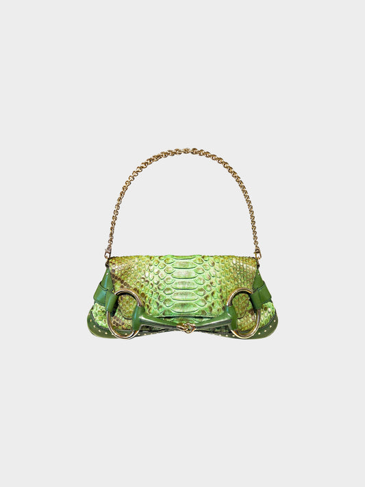 Gucci by Tom Ford 2004 Green Python Leather GG Horsebit Bag