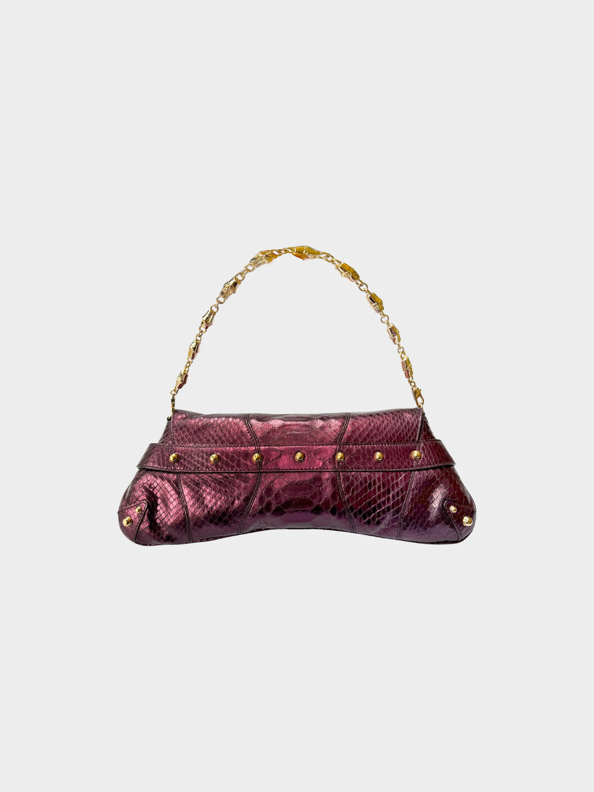 Gucci by Tom Ford 1995 Metallic Purple Python Leather GG Horsebit Bag