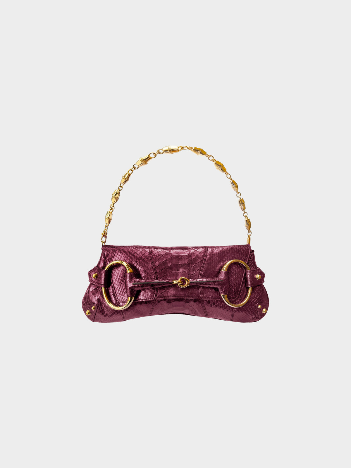 Gucci by Tom Ford 1995 Metallic Purple Python Leather GG Horsebit Bag