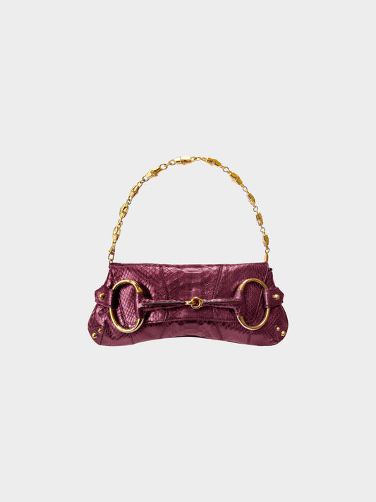 Gucci by Tom Ford 1995 Metallic Purple Python Leather GG Horsebit Bag
