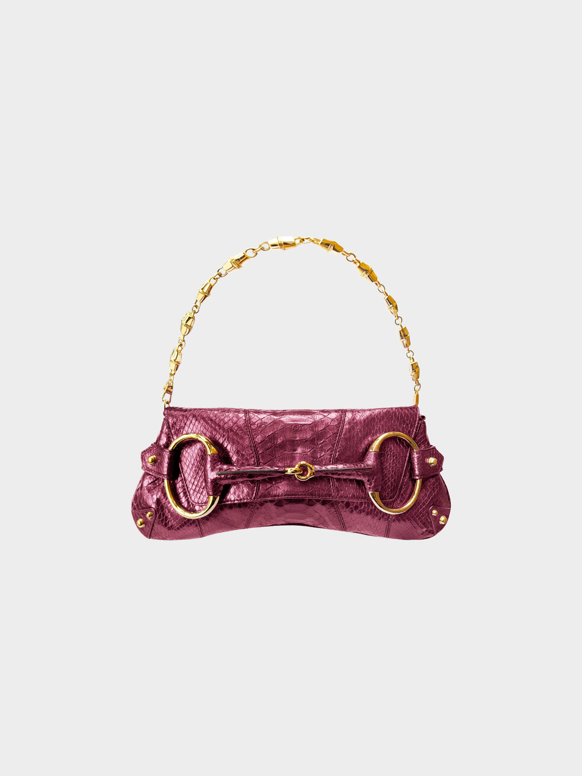 Gucci by Tom Ford 1995 Metallic Purple Python Leather GG Horsebit Bag