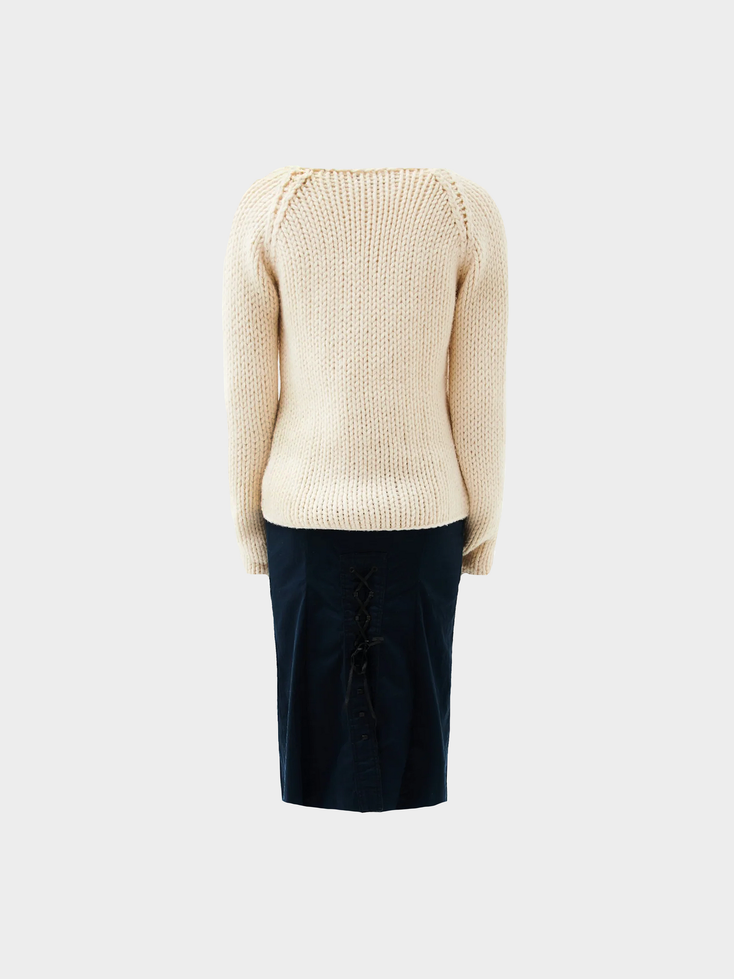 Gucci by Tom Ford FW 2002 White Laced Sweater and Black Midi Skirt Set