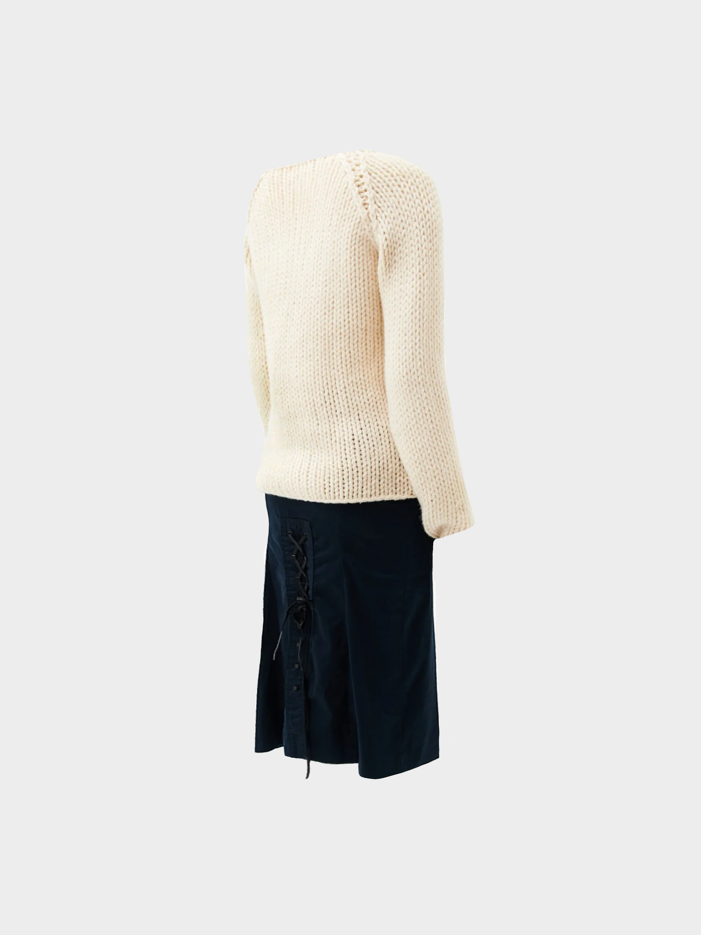 Gucci by Tom Ford FW 2002 White Laced Sweater and Black Midi Skirt Set