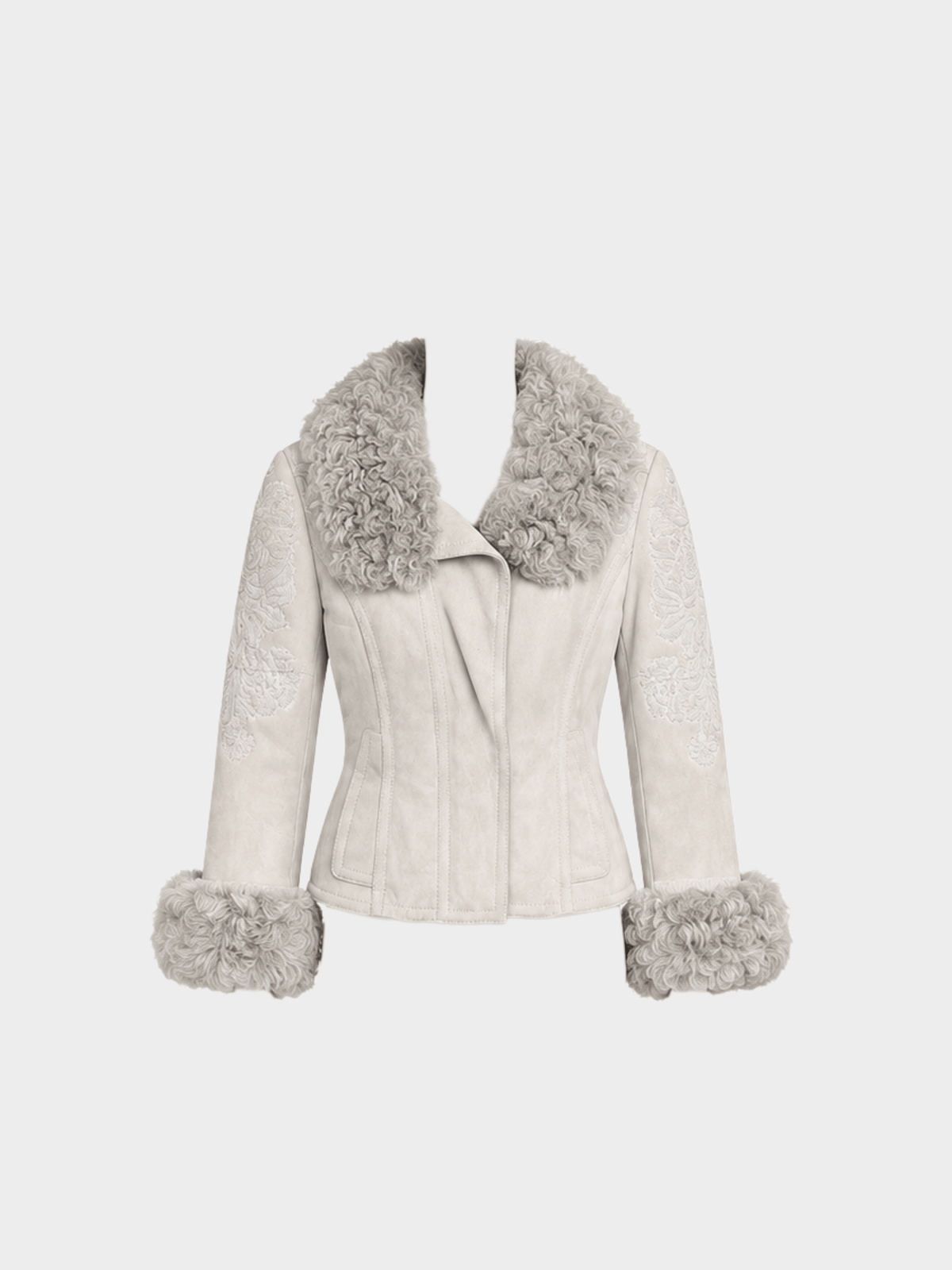 Gucci by Tom Ford 2000s Ivory Shearling Embroidered Jacket