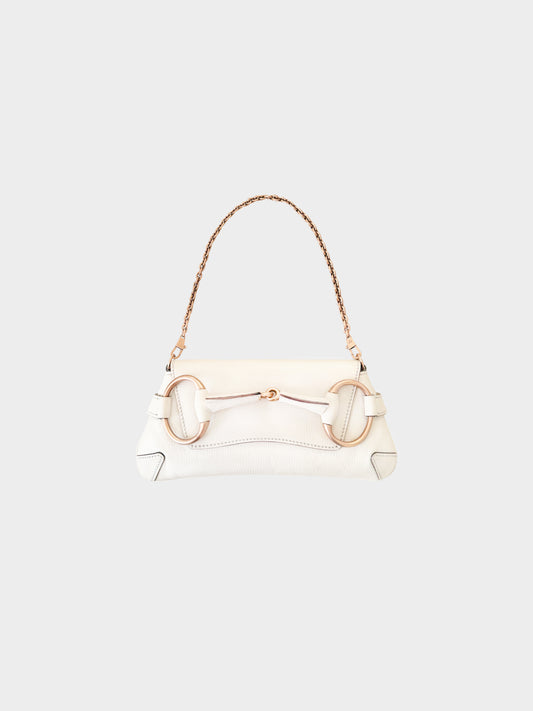 Gucci by Tom Ford 2000s White Leather Horsebit Chain Clutch Bag