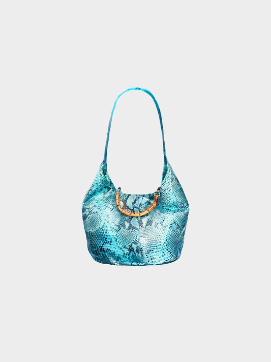 Gucci 1996 FW Blue Python Leather Bamboo Shoulder Bag