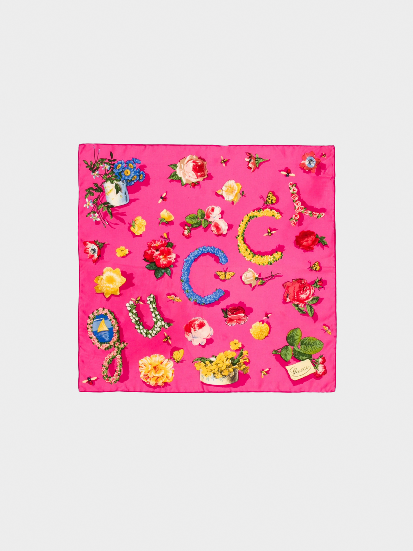 Gucci 2010s Pink Silk Floral Scarf