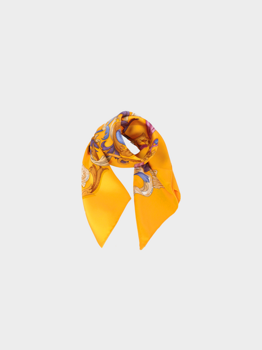 Hermes 2000s Yellow "Le Mors A La Conetable" Printed Silk Scarf