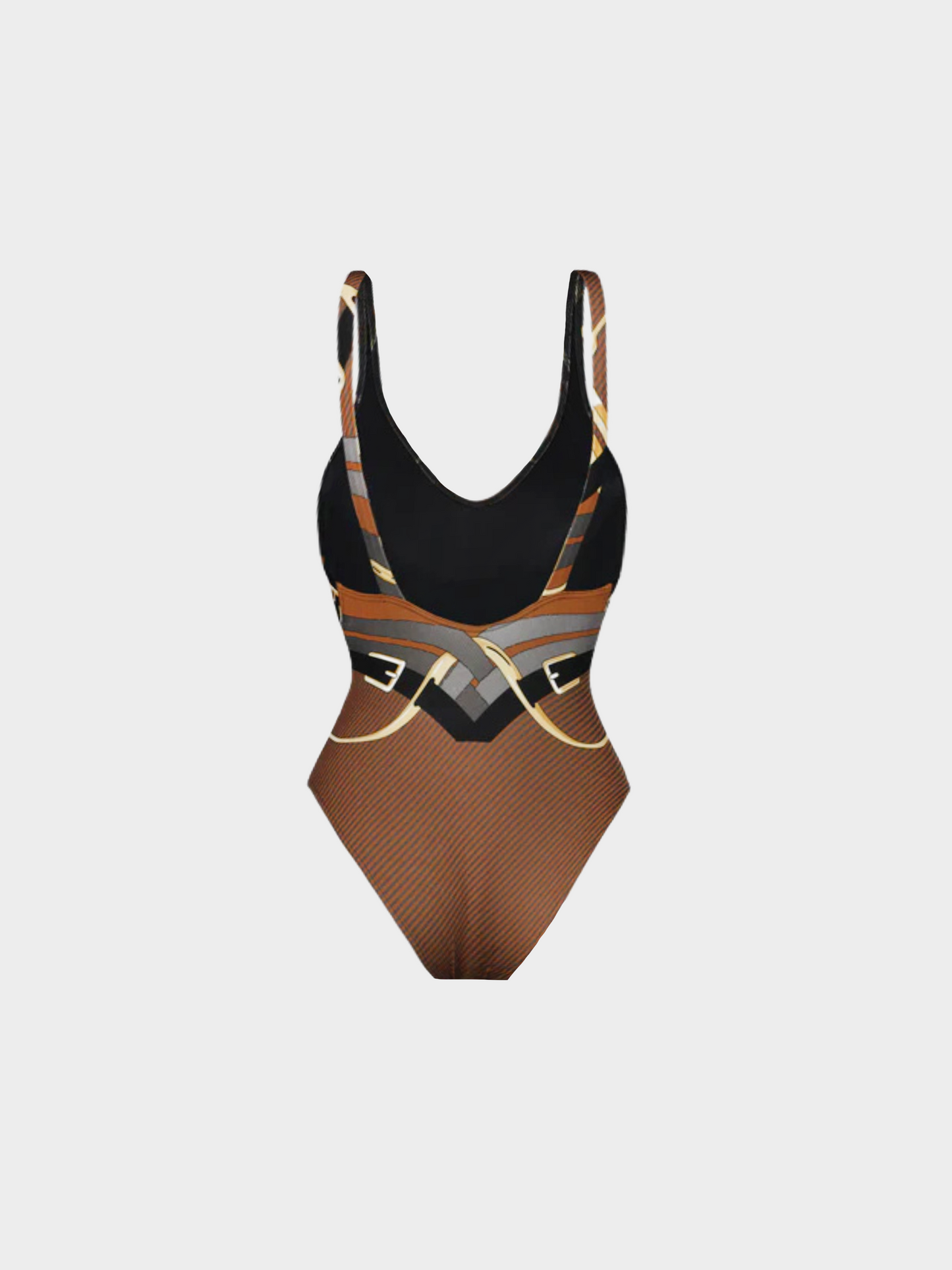 Hermès 2020 Brown "Paros" One Piece Printed Swimsuit