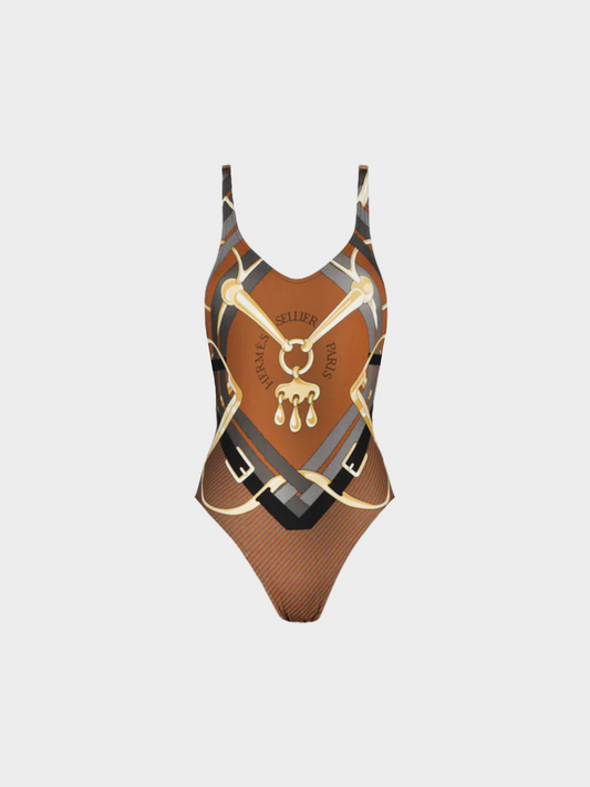 Hermès 2020 Brown "Paros" One Piece Printed Swimsuit